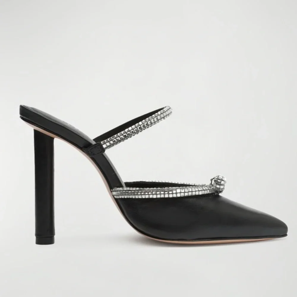 SCHUTZ Avril Crystal Trim‎ Leather Rhinestones Stilettos Heels size 7.5